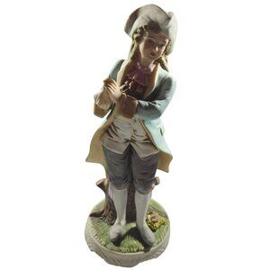 Vintage Porcelain Figurine Colonial Man Holding Dove 8"